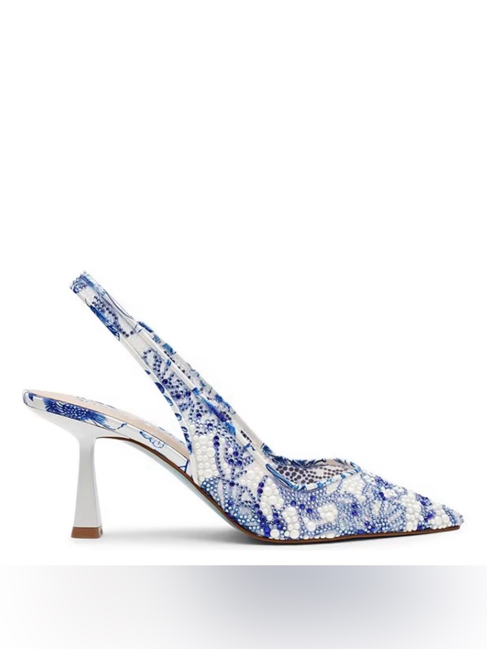 Blue by Betsey Johnson Clark Mesh Floral Pearl Rhinestone Slingback Pump, Size 8 - Picture 2 of 3